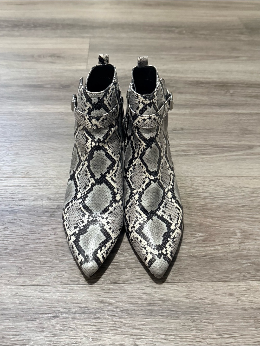 Circus by Sam Edelman Snake-Print Pointed Ankle Boots - Gray/Black